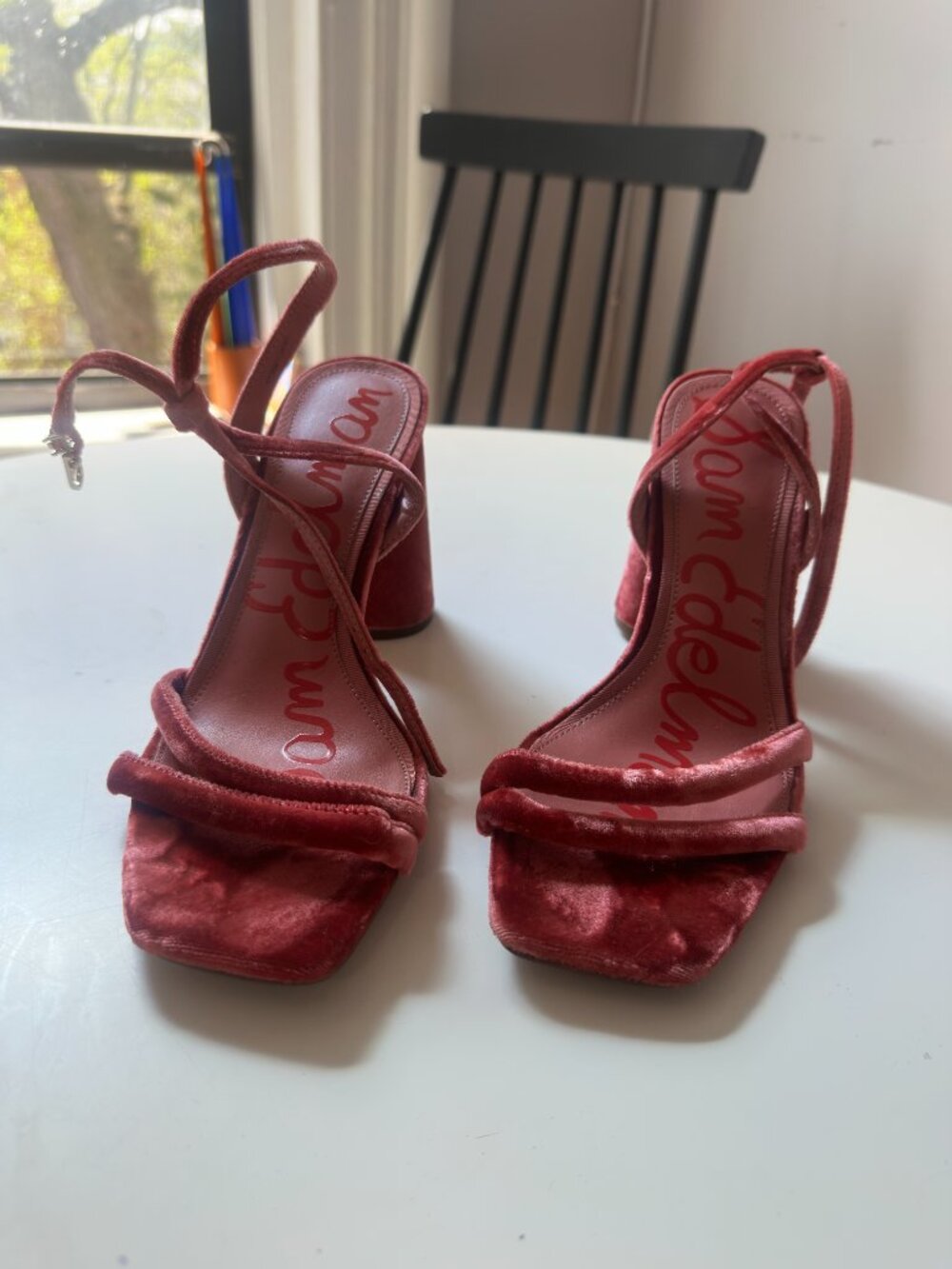 Pink Crushed Velvet Kia Block Heels (size 8, like new) - Picture 7 of 14
